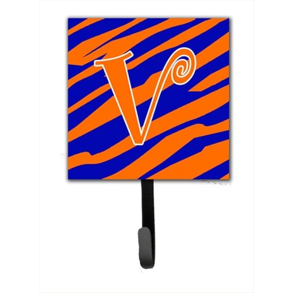 Carolines Treasures 4.25 x 6 in. Letter V Initial Tiger Stripe Blue and Orange Leash Or Key Hook CJ1036-VSH4 - main